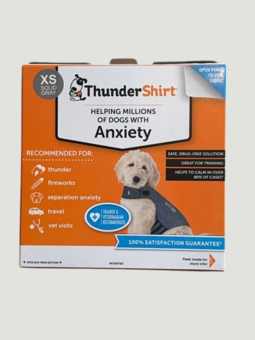 ThunderShirt Dog Anxiety Vest Solid Gray XS Calming Pressure Wrap 8-14lb